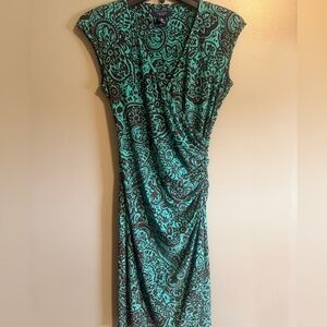 Chaps Teal and Brown Paisley Floral-Print Midi Dress size small